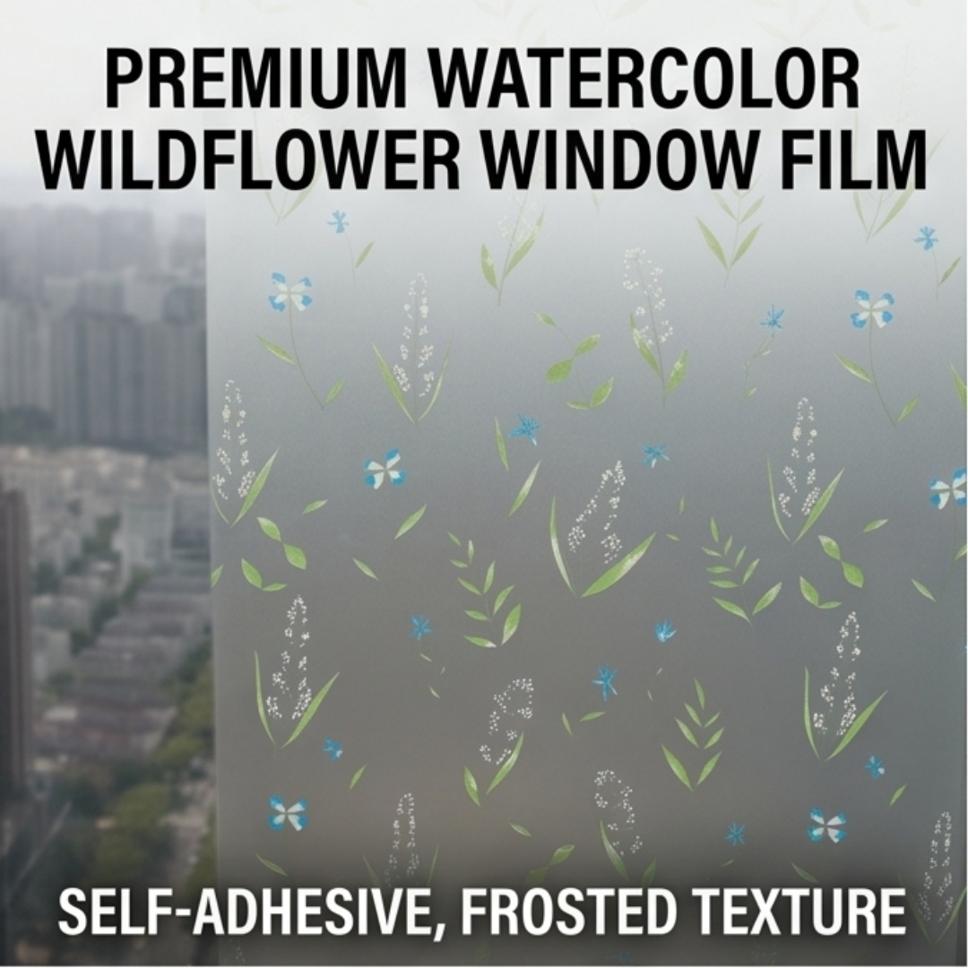Window Insulation Film - Zelfklevende frisse bloemenbladeren raamfolie, mat privacy