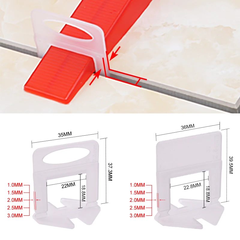 Tile Leveling Clip - 100 stuks 1/1,5/2/2,5/3mm keramische tegel-niveauclips, tegelnivelleringssysteem,