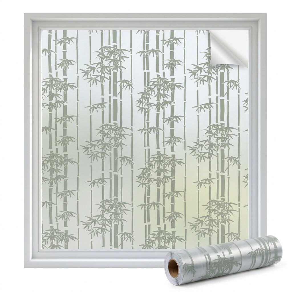 Window Insulation Film - Elegante verticale bamboe-silhouet raamfolie, zelfklevend, mat,